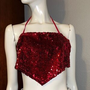 Red Sequin Halter Top